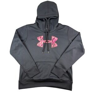 Under Armour Hoodie Womens Medium Camo Hunting Storm Green Pink Logo Pullover